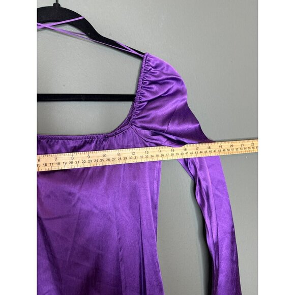 ZARA Women's Large Lilac Purple Gathered Ruched Satin Effect Mini Dress - Picture 5 of 12